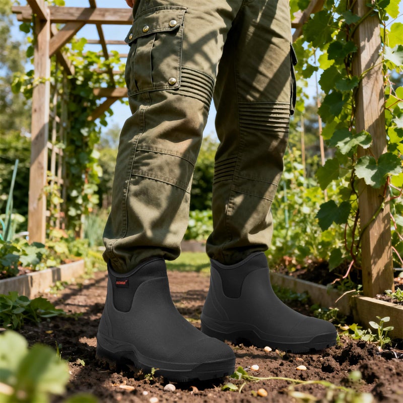 Showave Ankle Rain Boots Men Insulated Rubber Boots For Men Garden Waterproof Boot Mud Lightweight Booties For Farming Fishing Outdoor(Black,Size 10) - Image 2