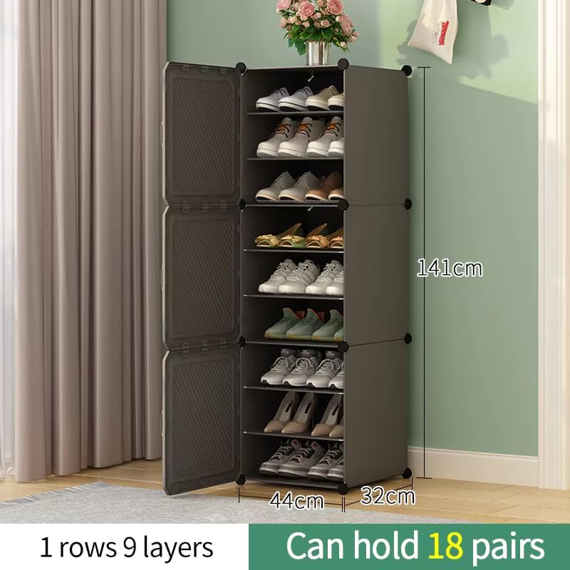 SNKR ESSENTIALS Stylish Multi-Layer Shoe Rack with Dustproof Doors and Side Hooks | 3 Door-9 Shelf Space-Saving Shoe Organizer Cabinet for Home & Office | Modular Shoe Rack - Image 2