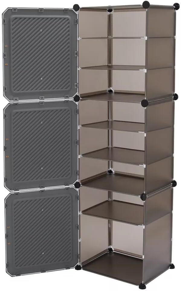 SNKR ESSENTIALS Stylish Multi-Layer Shoe Rack with Dustproof Doors and Side Hooks | 3 Door-9 Shelf Space-Saving Shoe Organizer Cabinet for Home & Office | Modular Shoe Rack - Image 3