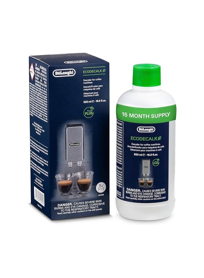 De'Longhi EcoDecalk Descaler, Eco-Friendly Universal Descaling Solution for Coffee & Espresso Machines, Clear,DLSC500 - Image 1