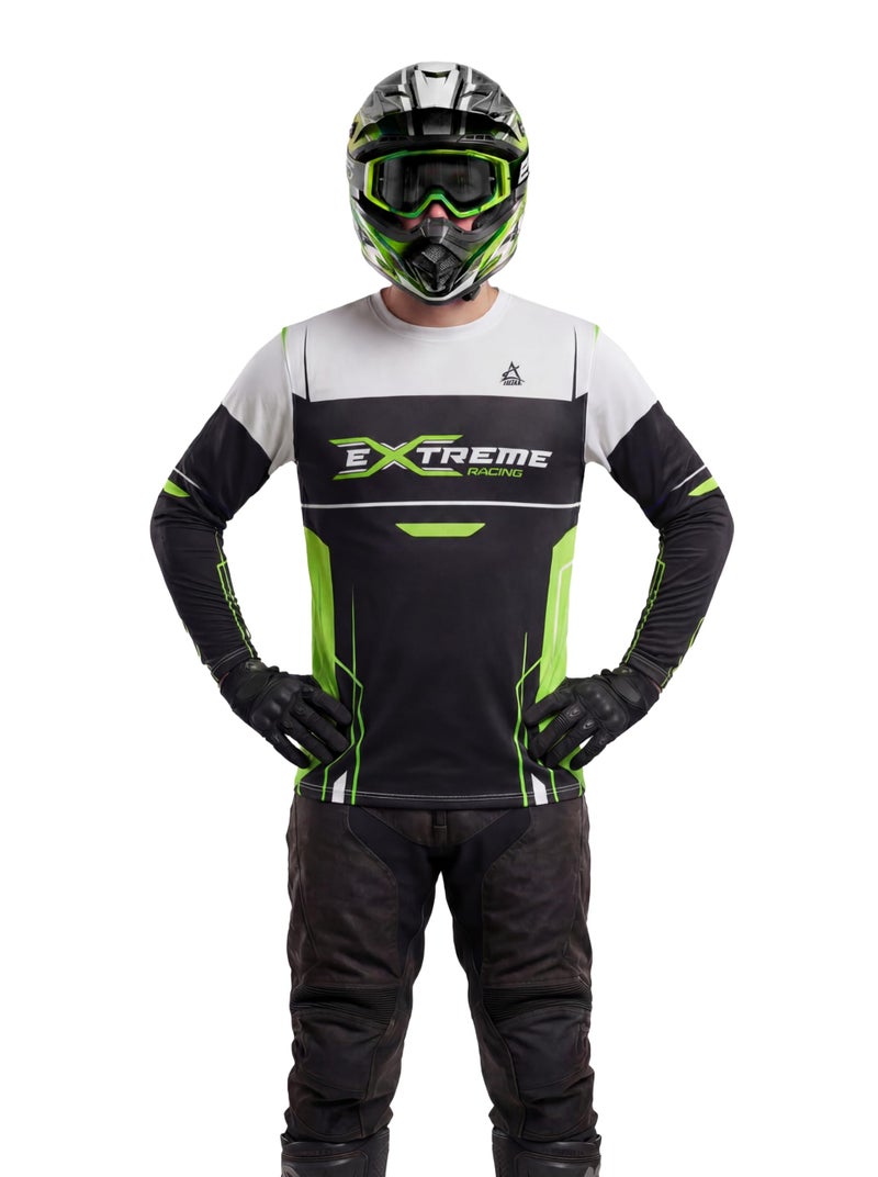 AKIBA Unisex Polyester Regular Fit Full Sleeve Extreme Motocross Printed Clothes: Biker Racing Jersey Riding Sports Tshirt for (Black) (in, Alpha, 2XL) - Image 1