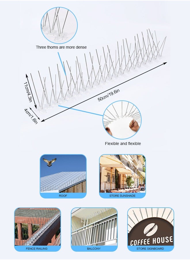 10 Pcs Stainless Steel Bird Spikes, Bird Deterrent Kit With Transparent Silicone Glue