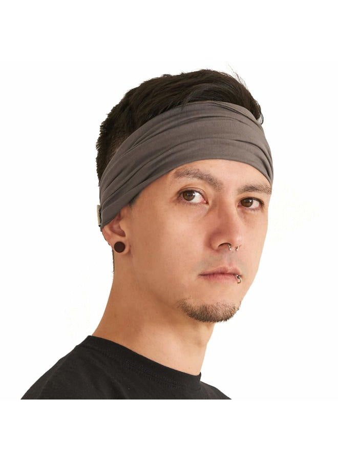 Charm Men's Japanese Sports Headband - Stretchy Bandana Head Band Charcoal Grey L - Image 1