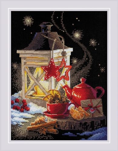 RIOLIS Winter Tea Time 1977 Christmas Cross Stitch Cross Stitch Kits for Beginners Advanced Cross Stitch Kits for Adults Counted Stitching Kits Embroidery Kit Christmas - Image 1