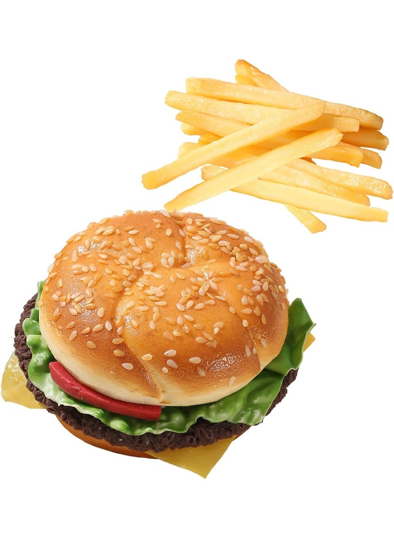 Artificial Hamburger and 12 Realistic French Fries Fake Food Set for Display - Image 3