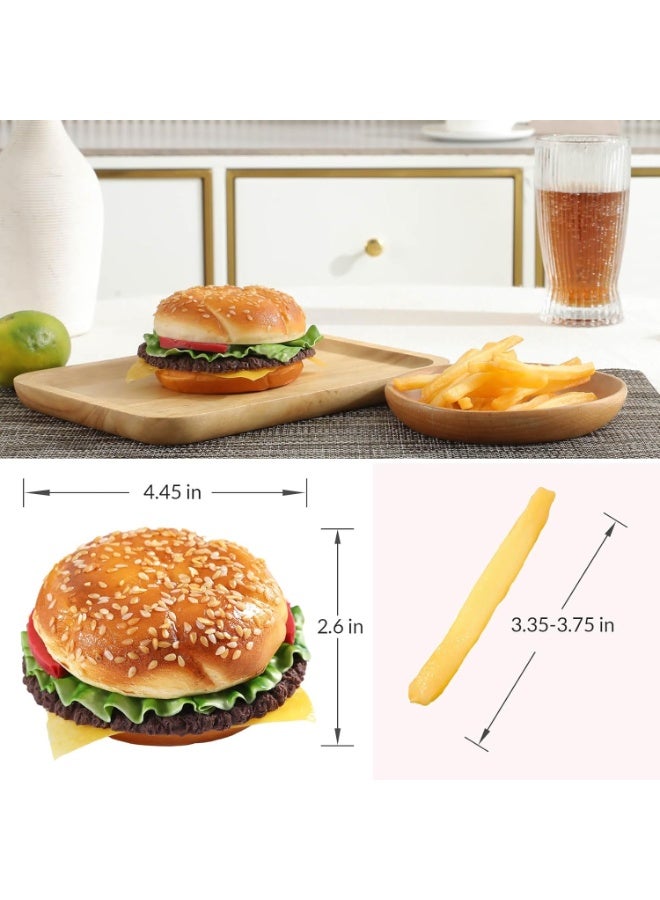 Artificial Hamburger and 12 Realistic French Fries Fake Food Set for Display - Image 2