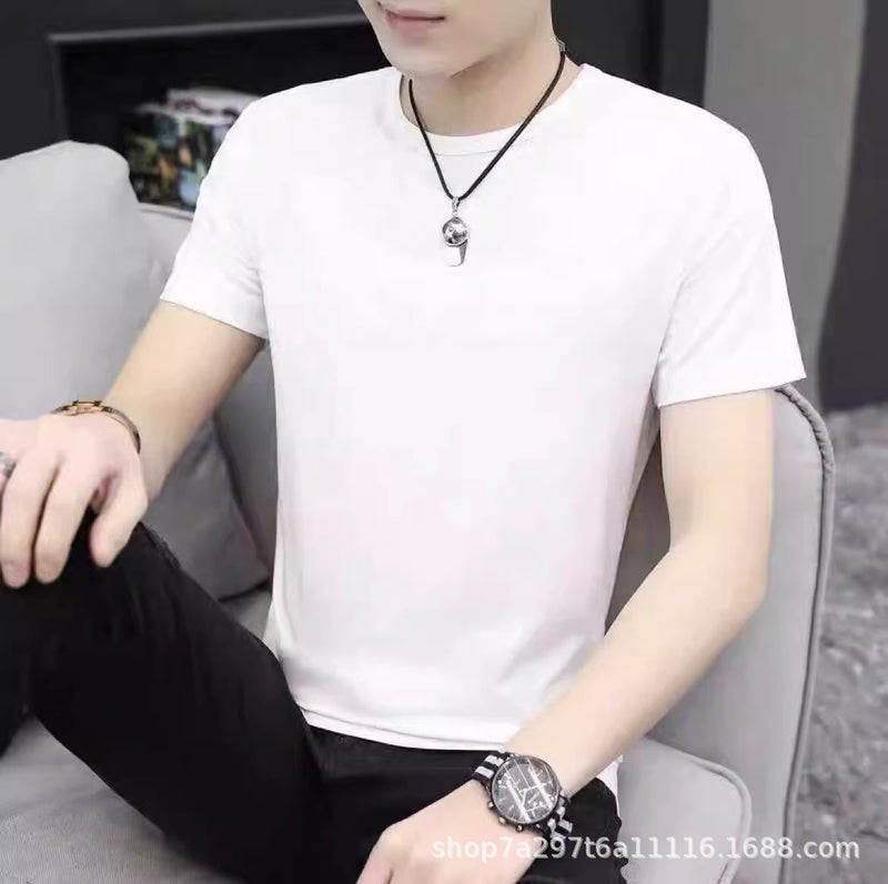 Mens Autumn/Winter Thermal Fleece-Lined Round Neck Top Warm Base Layer Long Sleeve T-Shirt For Outerwear Spring/Autumn Short sleeve pure white 