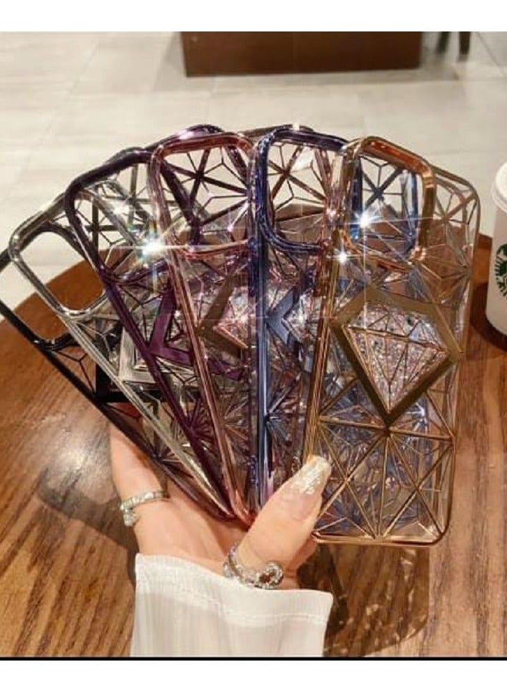 Transparent Gold IPhone 13 Pro Back Cover With Diamond Shape