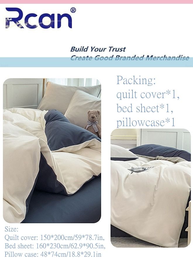 ركان طقم غطاء لحاف مكون من 3 قطع لموسم المدرسة على طراز الكلية بتصميم مطبوع عليه رسوم متحركة للأطفال، غطاء لحاف وغطاء وسادة من القطن للمهاجع الفردي وسرير الأطفال للأولاد والبنات 150 × 200 سم / 59 × 78.7 بو - Image 3