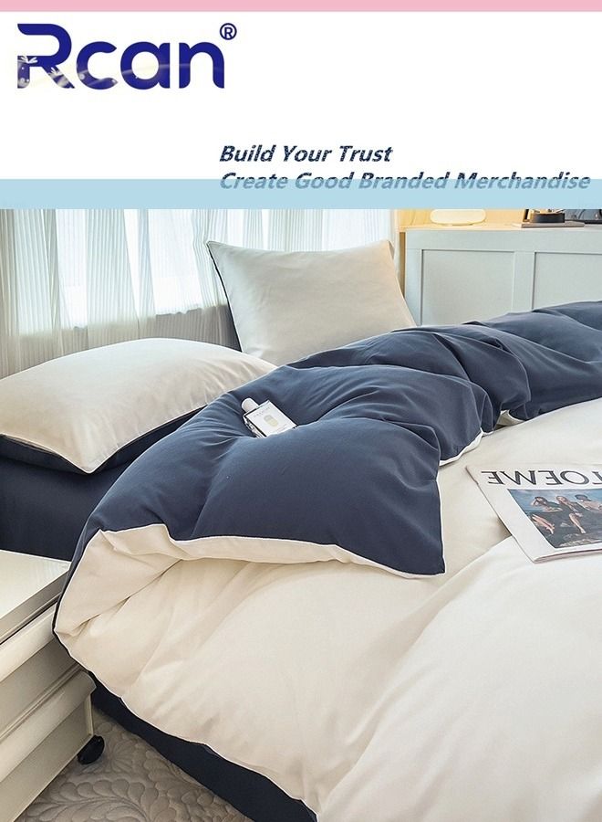 ركان طقم غطاء لحاف مكون من 3 قطع لموسم المدرسة على طراز الكلية بتصميم مطبوع عليه رسوم متحركة للأطفال، غطاء لحاف وغطاء وسادة من القطن للمهاجع الفردي وسرير الأطفال للأولاد والبنات 150 × 200 سم / 59 × 78.7 بو - Image 1