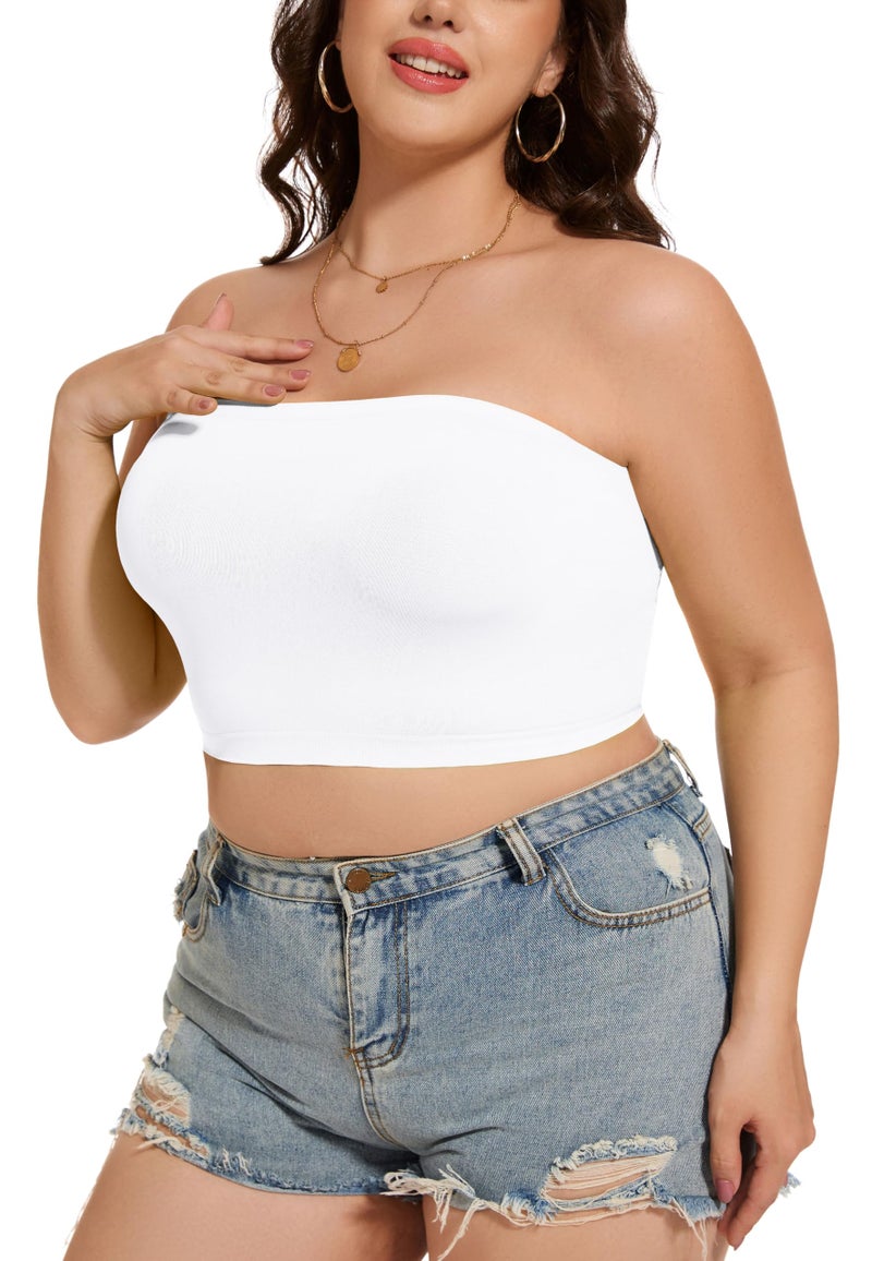 CHICGAL Tube Tops for Women Summer Crop Top Basic Casual Bandeau Going Out Strapless Short Shirt(White,S) - Image 3