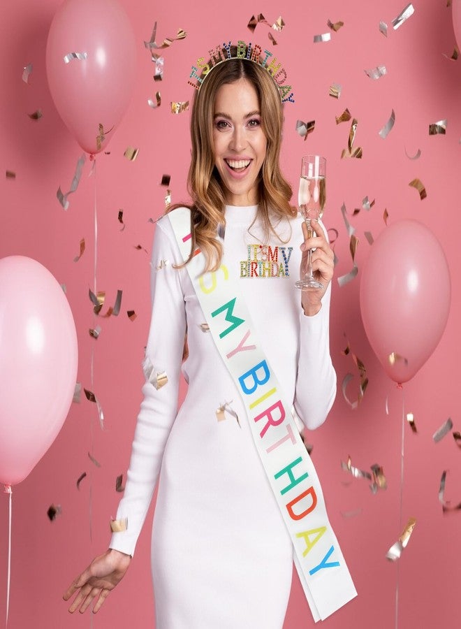 YOGEYOGE 3PCS It's My Birthday Pin for Women,Metal Shiny Laple Pin Birthday Sash Headband Set Tiara Crown Rhinestones Brooch Decorations for Party - Image 5