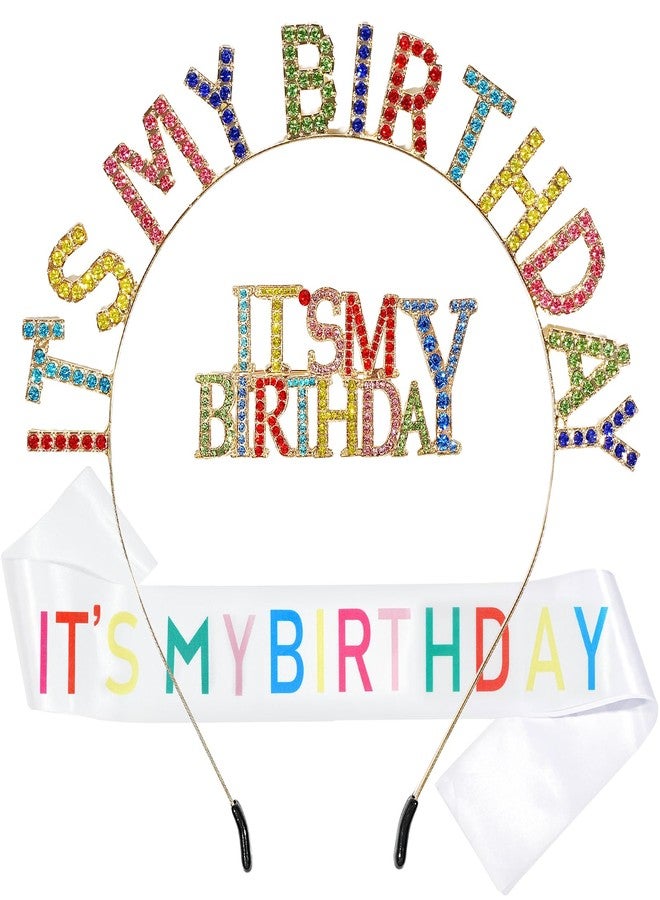 YOGEYOGE 3PCS It's My Birthday Pin for Women,Metal Shiny Laple Pin Birthday Sash Headband Set Tiara Crown Rhinestones Brooch Decorations for Party - Image 1
