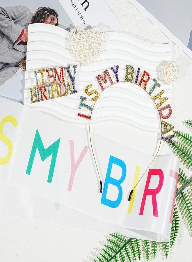 YOGEYOGE 3PCS It's My Birthday Pin for Women,Metal Shiny Laple Pin Birthday Sash Headband Set Tiara Crown Rhinestones Brooch Decorations for Party - Image 3