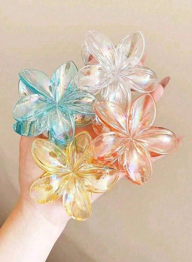 BAOER Transparent Glossy Flower Hair Claw Clips - Multicolor Pack of 4, Stylish Hair Ornaments for Women & Girls (Color may vary) - Image 2