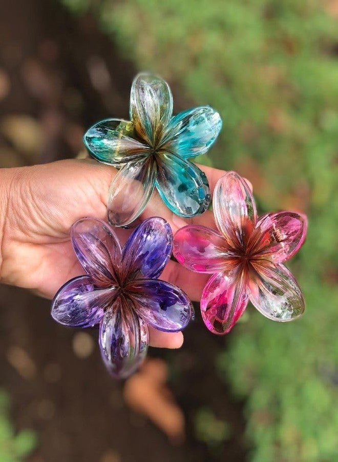 BAOER Transparent Glossy Flower Hair Claw Clips - Multicolor Pack of 4, Stylish Hair Ornaments for Women & Girls (Color may vary) - Image 4