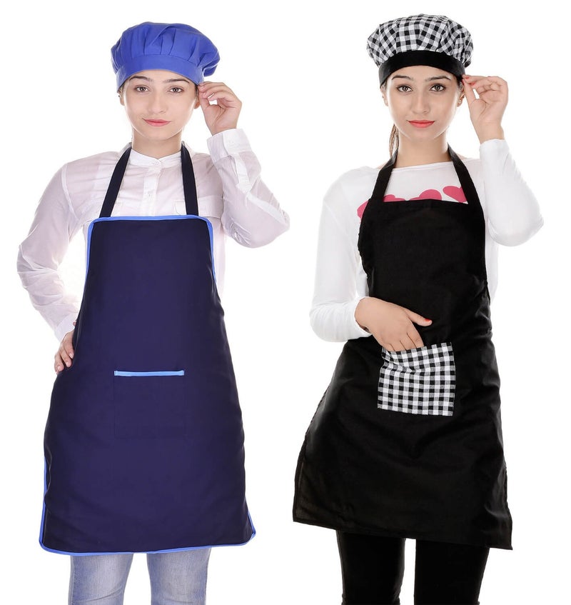 Switchon Blue and Black waterproof Kitchen Apron with Cap- set of 2 - Image 1