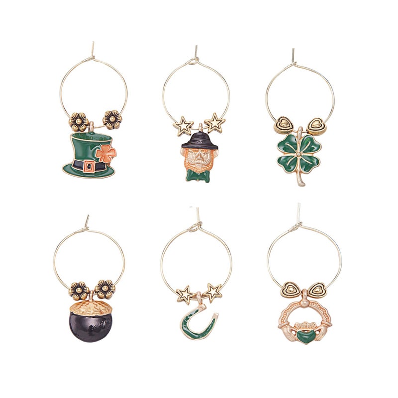 Wine Things Luck of The Irish Wine Charms, Zinc Alloy Wine Glass Tags for Stem Glasses, Drink Markers Identifiers for Parties, Tastings, and Entertaining, Multicolor, Set of 6 - Image 2