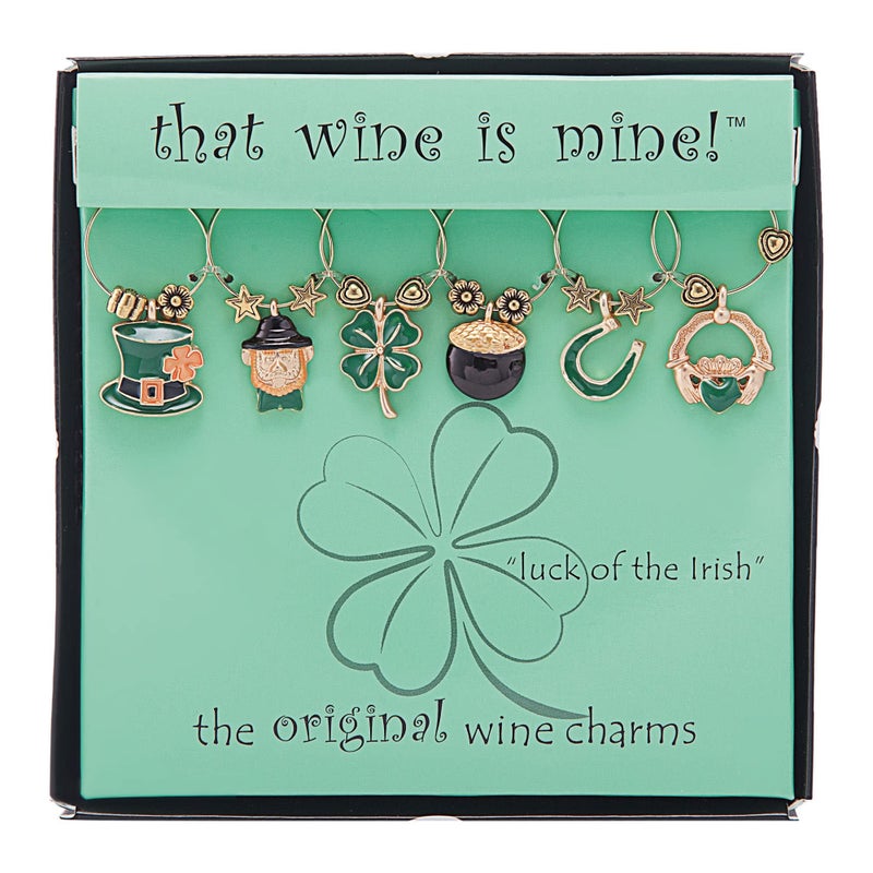 Wine Things Luck of The Irish Wine Charms, Zinc Alloy Wine Glass Tags for Stem Glasses, Drink Markers Identifiers for Parties, Tastings, and Entertaining, Multicolor, Set of 6 - Image 1