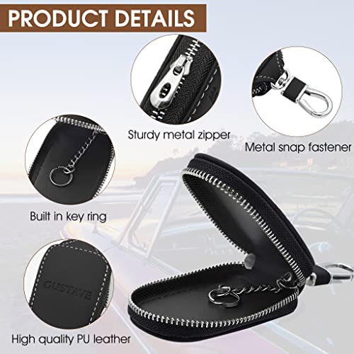 Gustave Smart Key Cover Protection Pu Leather Key Chain Bag Car Keychain Coin Holder Auto Remote Keyring Wallet - Black - Image 3
