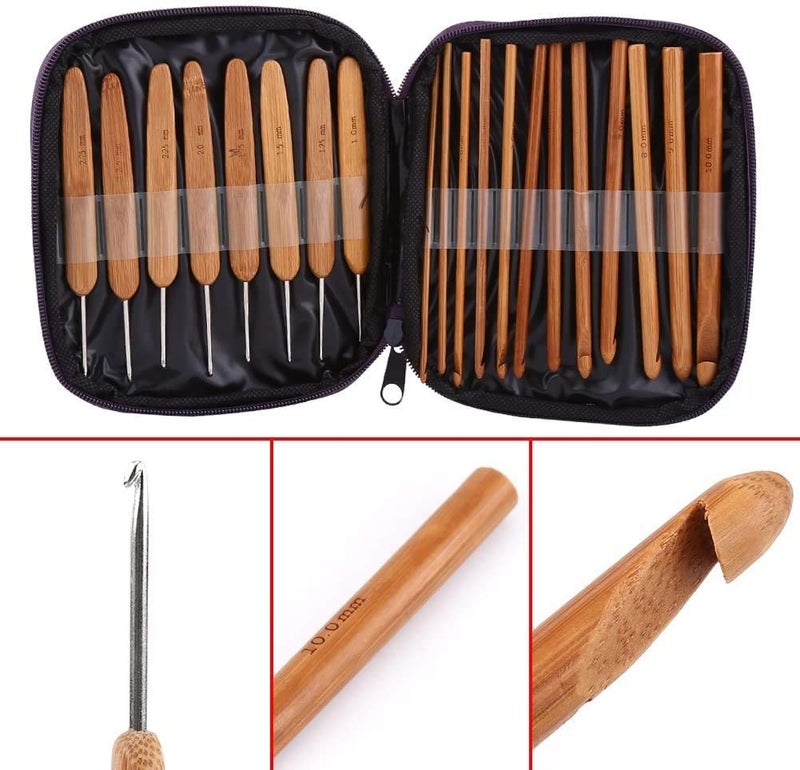 Vinayakart 20 Carbonized Bamboo Ecofreindly Light Weight Crochet Hooks Kit with Bag -12 Pcs (3-10mm), 8 Pcs 1-2.75 mm Hand Sewing Needle (Crochet Needle 3-10 mm, 1-2.75 mm Pack of 20) - Image 3