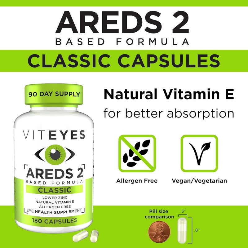 Viteyes AREDS 2 Eye Vitamins Classic Macular Support Allergen Free Capsules with Natural Vitamin E Vitamin C Zinc Copper Lutein  Zeaxanthin Eye Doctor Trusted Manufactured in The USA 180 Ct - Image 3