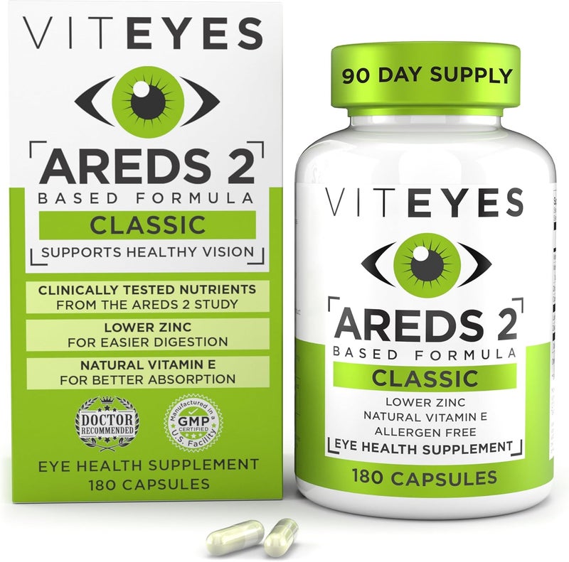 Viteyes AREDS 2 Eye Vitamins Classic Macular Support Allergen Free Capsules with Natural Vitamin E Vitamin C Zinc Copper Lutein  Zeaxanthin Eye Doctor Trusted Manufactured in The USA 180 Ct - Image 1