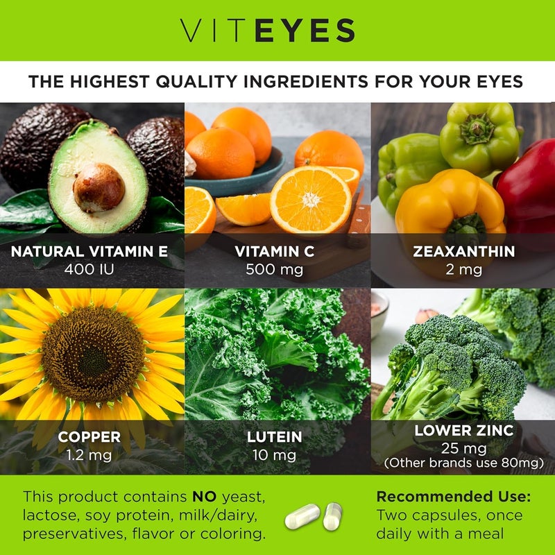 Viteyes AREDS 2 Eye Vitamins Classic Macular Support Allergen Free Capsules with Natural Vitamin E Vitamin C Zinc Copper Lutein  Zeaxanthin Eye Doctor Trusted Manufactured in The USA 180 Ct - Image 5