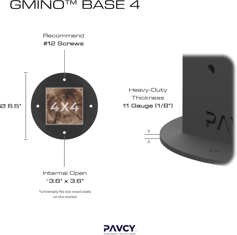 PAVCY قاعدة عمود فائق التحمل، حامل عمود GMINO 4x4 لمجموعة البرغولا، ركيزة سياج، درابزين سطح - (مجموعة من 2) - Image 2
