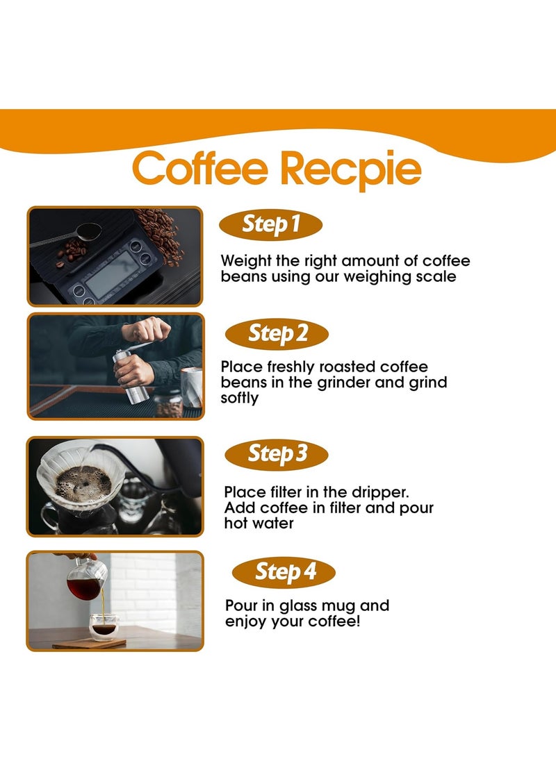 ESSENTIALS 360 - V60 Pour Over Coffee Maker Set - Portable Coffee Kit 9Pcs with V60 Kettle, Digital Scale, Double Walled Mug, Glass Server, Manual Grinder, Glass Dipper, 100 Paper Filters & Coffee Scoop - Image 1