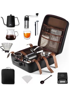 ESSENTIALS 360 V60 Pour Over Coffee Maker Set - Portable Coffee Kit 9Pcs with V60 Kettle, Digital Scale, Double Walled Mug, Glass Server, Manual Grinder, Glass Dipper, 100 Paper Filters & Coffee Scoop  - Image 1