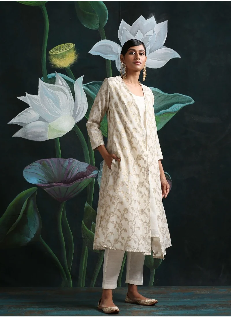 Abhishti Cream Banarasi Long jacket & kurta