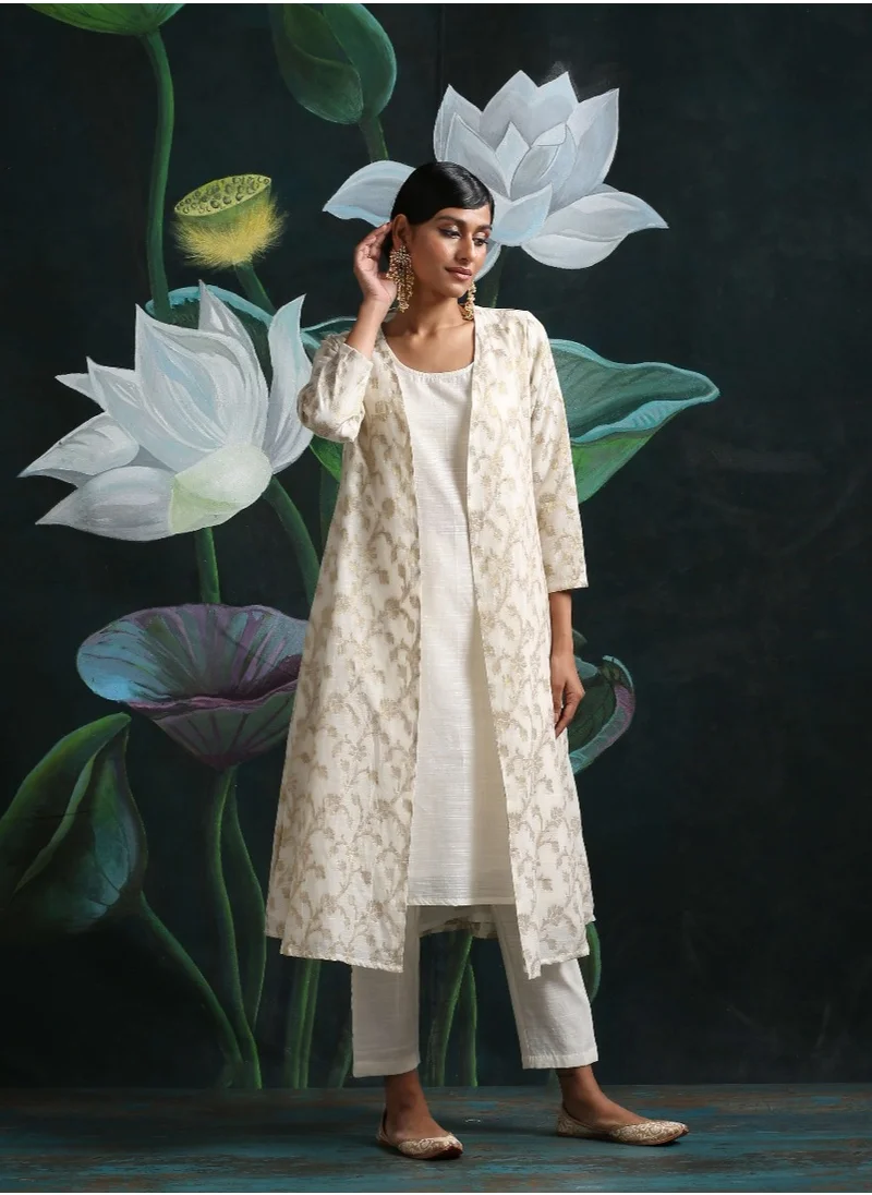 Abhishti Cream Banarasi Long jacket & kurta