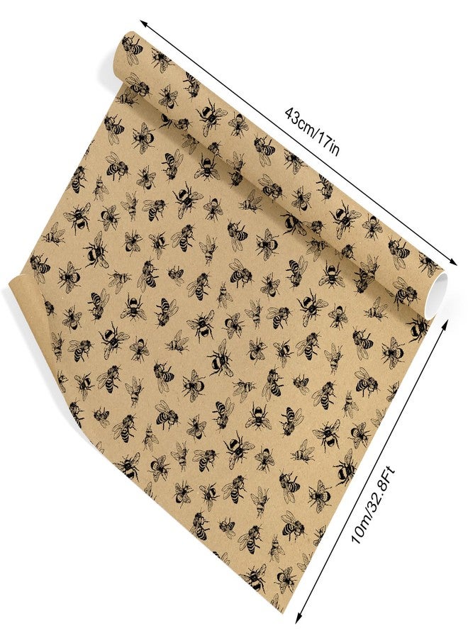 FYSUIMU Bee Kraft Wrapping Paper -Mini Roll- 17 Inch x 32.8 Ft Honey Bee Gift Wrap Paper Bulk Spring Summer Art Papers for Birthday Wedding DIY Crafts - Image 3
