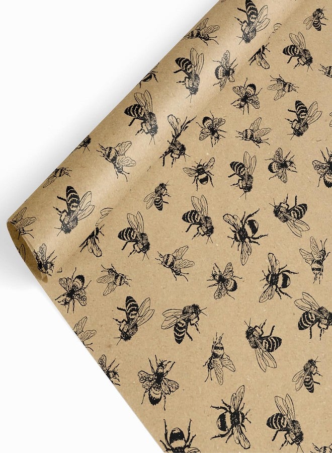 FYSUIMU Bee Kraft Wrapping Paper -Mini Roll- 17 Inch x 32.8 Ft Honey Bee Gift Wrap Paper Bulk Spring Summer Art Papers for Birthday Wedding DIY Crafts - Image 1