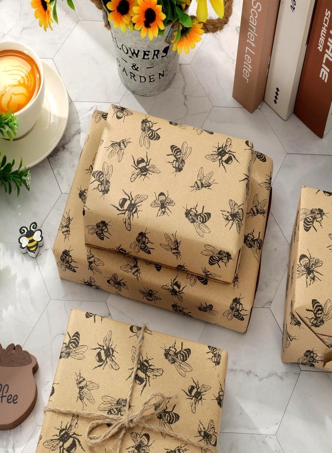 FYSUIMU Bee Kraft Wrapping Paper -Mini Roll- 17 Inch x 32.8 Ft Honey Bee Gift Wrap Paper Bulk Spring Summer Art Papers for Birthday Wedding DIY Crafts - Image 4