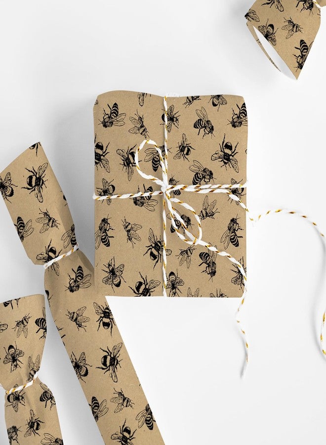 FYSUIMU Bee Kraft Wrapping Paper -Mini Roll- 17 Inch x 32.8 Ft Honey Bee Gift Wrap Paper Bulk Spring Summer Art Papers for Birthday Wedding DIY Crafts - Image 2