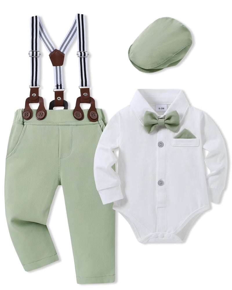 SANMIO Baby Boy Clothes Suit 612 Months Boys Baptism Easter Outfits Baby ShirtBow TiePantsSuspenders 4Pcs Christmas Wedding Clothing Set New Light Green 612 Months - Image 2