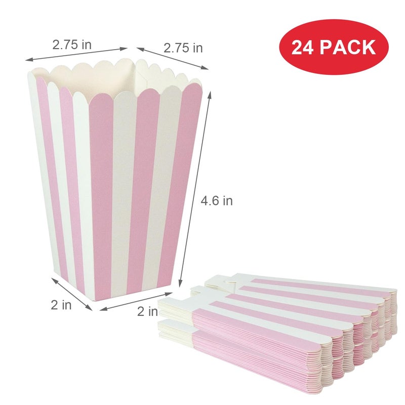 XIEHE 24 Pack Pink Striped Popcorn Boxes - Mini Paper Containers for Parties - Image 2