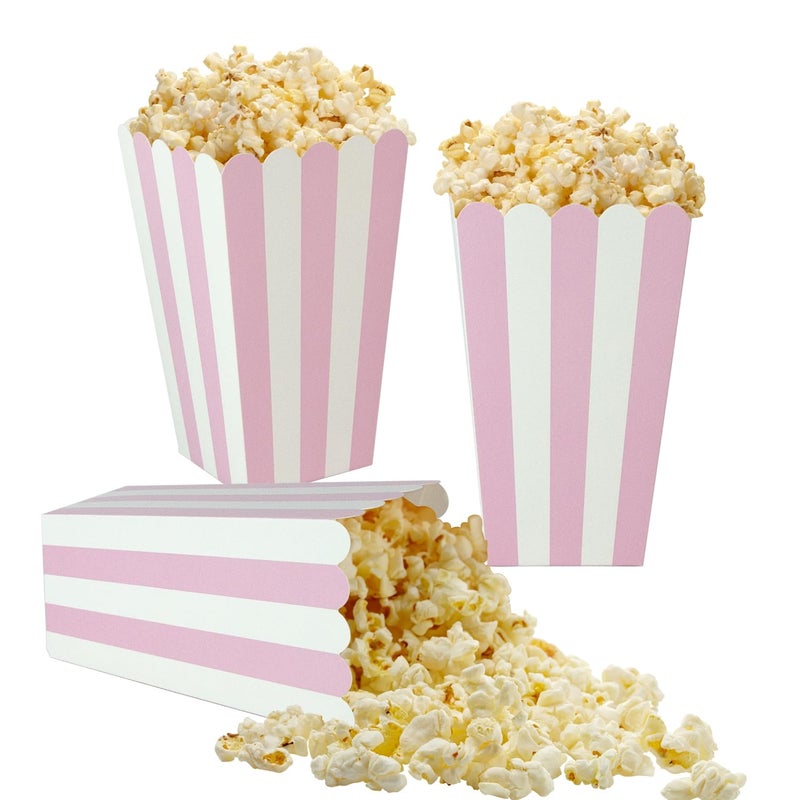 XIEHE 24 Pack Pink Striped Popcorn Boxes - Mini Paper Containers for Parties - Image 1