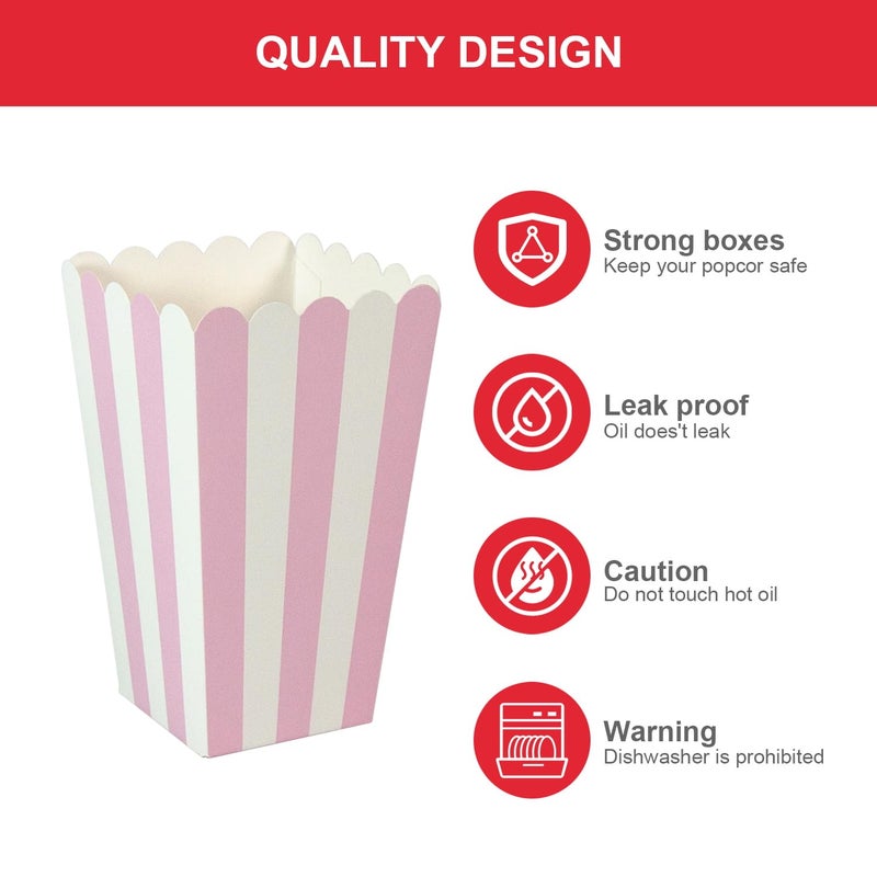 XIEHE 24 Pack Pink Striped Popcorn Boxes - Mini Paper Containers for Parties - Image 5