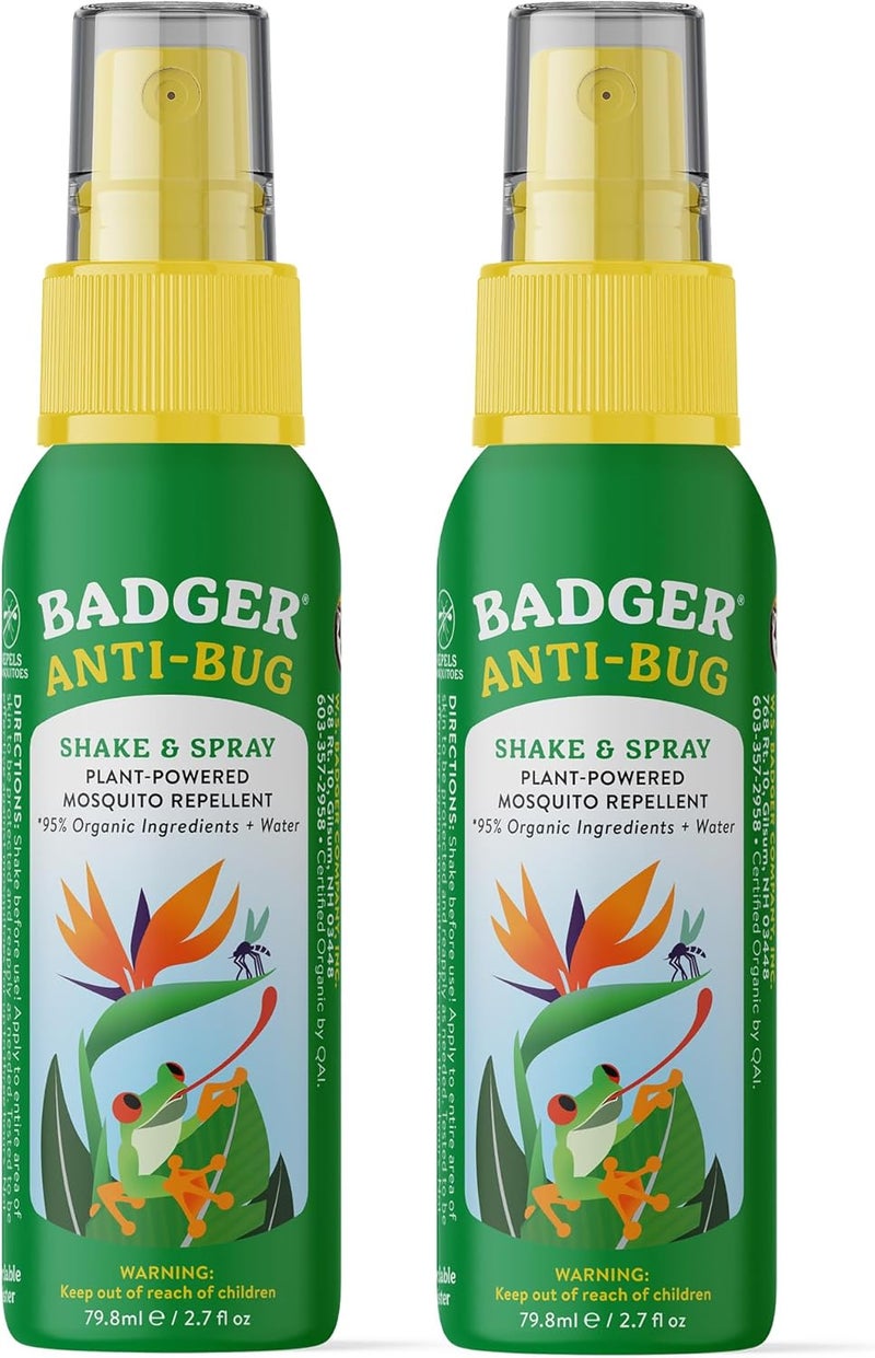 Badger Bug Spray Travel Size, Family Friendly All Natural Mosquito Repellent w/Organic Essential Oils, Smells Great, 3 Hours Effective, Deet-Free, Vegan, Travel Insect Repellent, 2.7 fl oz, 2-Pack - Image 1