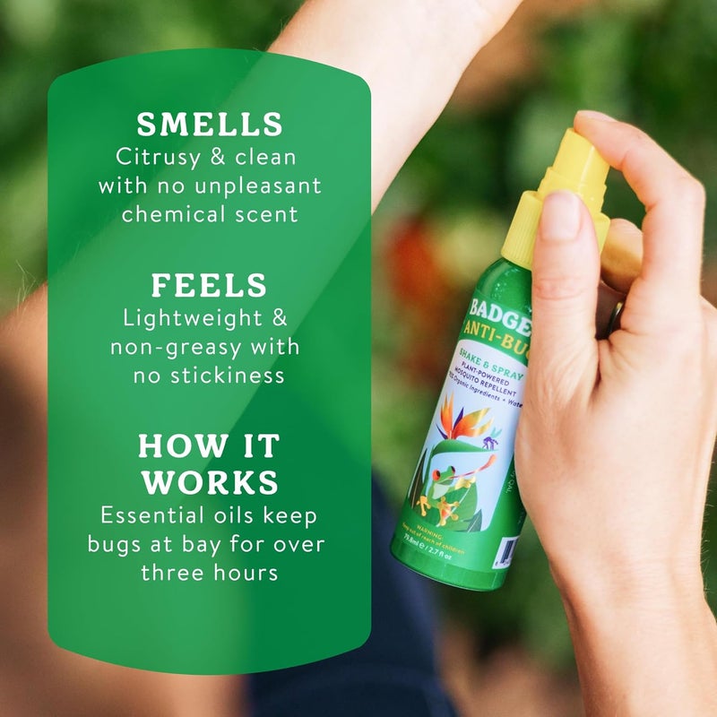 Badger Bug Spray Travel Size, Family Friendly All Natural Mosquito Repellent w/Organic Essential Oils, Smells Great, 3 Hours Effective, Deet-Free, Vegan, Travel Insect Repellent, 2.7 fl oz, 2-Pack - Image 5