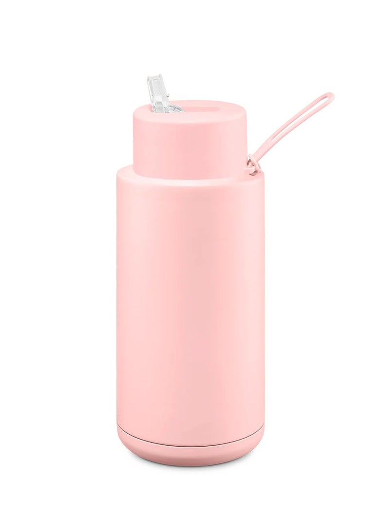 زد Large capacity 304 stainless steel thermos cup outdoor portable straw water 1L pink 