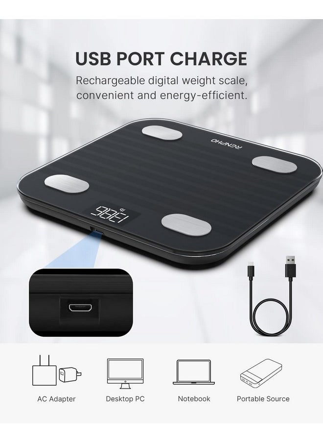RENPHO RENPHO Rechargeable Smart Scale for Body Weight, Electronic 13 Body Composition Monitors sync with App, Bluetooth Digital Bathroom Scales, Elis 1, Black, 396 lbs  - Image 1