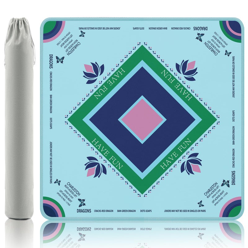 Gedgan Turquoise Mahjong Mat with Lotus Butterfly Artwork 324x324 Inch HandPainted Style Rubber Mat Zen Decor Waterproof Surface AntiSlip Foldable Design for AsianThemed Game Nights - Image 2