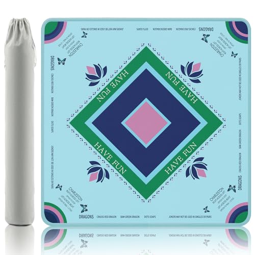 Gedgan Turquoise Mahjong Mat with Lotus Butterfly Artwork 324x324 Inch HandPainted Style Rubber Mat Zen Decor Waterproof Surface AntiSlip Foldable Design for AsianThemed Game Nights - Image 1