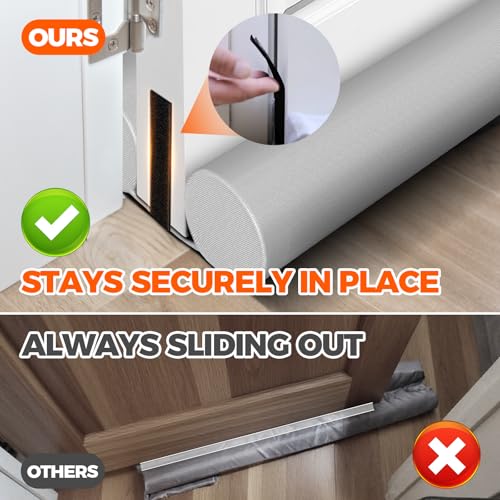Holikme Door Draft Stopper Door Sweep Weather Stripping Noise Blocker Window Breeze Blocker Adjustable Draft Door Closers, Grey - Image 4