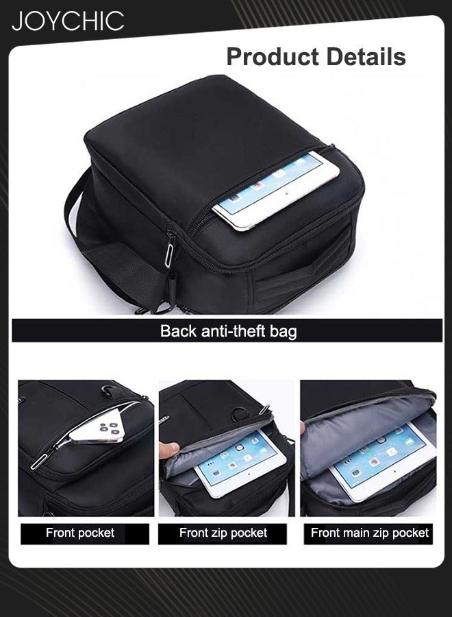 Joychic حقيبة كتف متعددة الوظائف للرجال مصنوعة من النايلون مقاومة للاهتراء حقيبة عمل متعددة المقصورات حقيبة مريحة للهاتف المحمول حقيبة رياضية عبر الجسم للسفر والمدرسة والمكتب باللون الأسود - Image 3