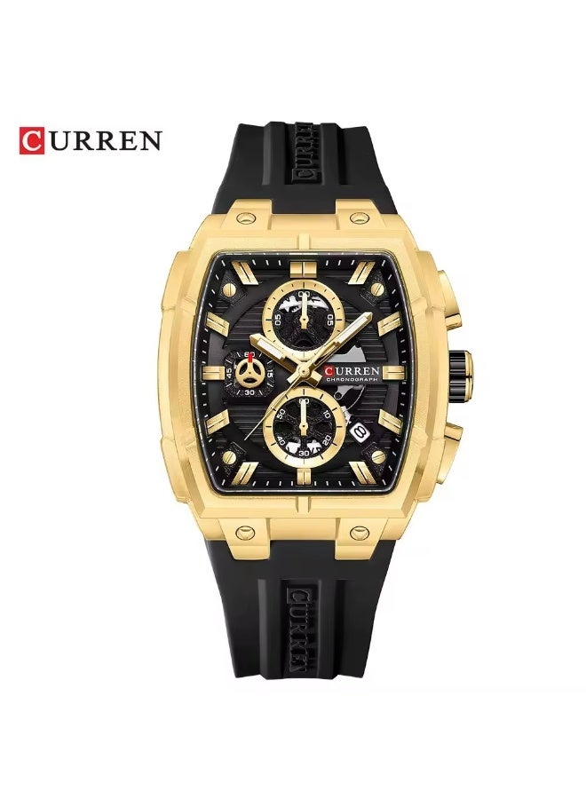 CURREN ساعة كرونوجراف عالية الجودة CURREN 8488 مناسبة للرجال، ساعة كوارتز عالية الجودة، حزام سيليكون، مقاومة للماء، ساعات معصم للأعمال باللون الأسود - Image 1